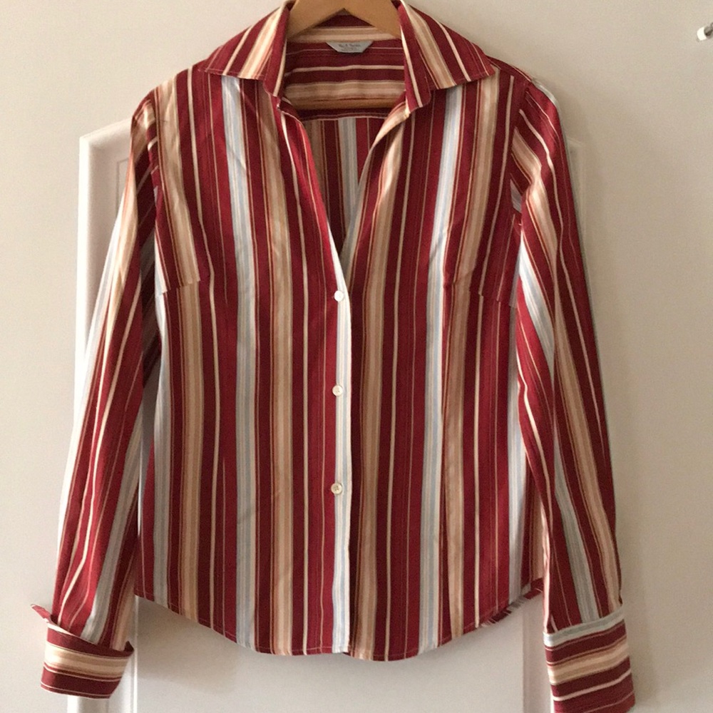 Paul Smith burgundy stripe button blouse, sz 10
